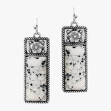 88183, WESTERN FLOWER EMBROIDERY ACCENT RECTANGLE TURQUOISE STONE EARRING