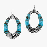 88185, WESTERN OVAL FILIGREE TURQUOISE STONE EARRING
