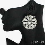 88236, ROUND CENTER MARQUISE ACCENT RHINESTONE EVENING CLIP ON EARRING