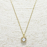 88256, DESIGNER INSPIRED SQUARE CUBIC ZIRCONIA STAINLESS STEEL PENDANT NECKLACE