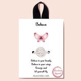 88266, "BELIEVE" BUTTERFLY ENGRAVED ADJUSTABLE CUBIC ZIRCONIA RING