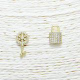 88293, KEY N LOCK CUBIC ZIRCONIA STUD EARRING