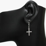 88307, CROSS CUBIC ZIRCONIA DANGLE HUGGIE EARRING