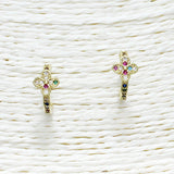 88308, CLOVER CUBIC ZIRCONIA HALF HOOP POST EARRING