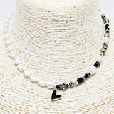 88317, DAINTY HEART CHARM HANDMADE MIXED BEAD NECKLACE