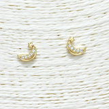88334, CRESCENT MOON DAINTY CUBIC ZIRCONIA STUD EARRING