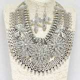 88436, FLOWER N CROSS ACCENT STATEMENT NECKLACE