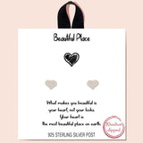 88446, "BEAUTIFUL PLACE" HEART 925 STERLING SILVER POST STUD EARRING