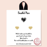 88446, "BEAUTIFUL PLACE" HEART 925 STERLING SILVER POST STUD EARRING