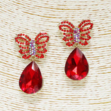 88466, BUTTERFLY ACCENT TEARDROP RHINESTONE EVENING EARRING