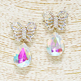 88466, BUTTERFLY ACCENT TEARDROP RHINESTONE EVENING EARRING