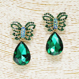 88466, BUTTERFLY ACCENT TEARDROP RHINESTONE EVENING EARRING