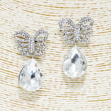 88466, BUTTERFLY ACCENT TEARDROP RHINESTONE EVENING EARRING