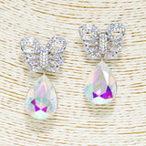 88466, BUTTERFLY ACCENT TEARDROP RHINESTONE EVENING EARRING