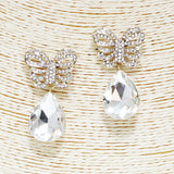 88466, BUTTERFLY ACCENT TEARDROP RHINESTONE EVENING EARRING