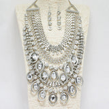88469, OVAL ACCENT RHINESTONE METAL STATEMENT NECKLACE