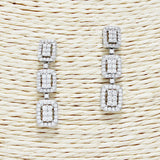 88552, TRIPLE RECTANGLE DROP CUBIC ZIRCONIA EARRING