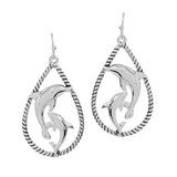88619, DOLPHIN ROPE TEXTURE TEARDROP EARRING/OCEAN THEME