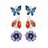88665, FLOWER N LADYBUG GARDEN THEME STUD EARRING SET