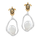 SEA Turtle Accent Freshwater Pearl Earring