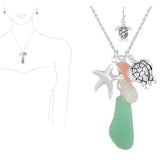 88723, STARFISH N SEA TURTLE CHARM WITH ACRYLIC PENDANT NECKLACE