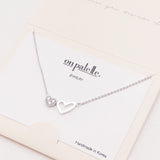 88759, DAINTY CZ DOUBLE HEART CHARM PENDANT NECKLACE