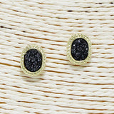 Oval Druzy Stone Stud Earring - view 2