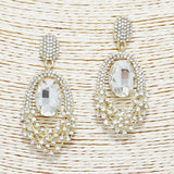 88891, OVAL ACCENT PAVE RHINESTONE EVENING EARRING