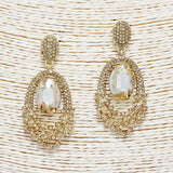 88891, OVAL ACCENT PAVE RHINESTONE EVENING EARRING
