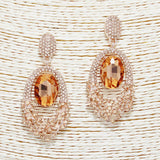 88891, OVAL ACCENT PAVE RHINESTONE EVENING EARRING