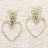 Large Hammered Heart Metal Earring - view 2