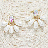Oval Accent Pearl FAN Post Earring
