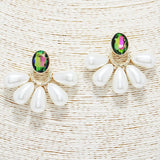 Oval Accent Pearl FAN Post Earring - view 2