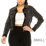 88959, BLING CRYSTAL EMBELLISHED BLACK DENIM JACKET
