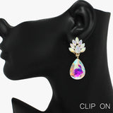 88967, TEARDROP ACCENT RHINESTONE EVENING CLIP ON EARRING