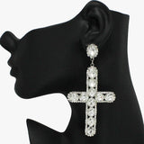88968, OVERSIZE CROSS RHINESTONE EVENING EARRING