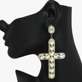 88968, OVERSIZE CROSS RHINESTONE EVENING EARRING