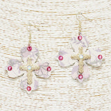 88976, FLORAL PRINT CROSS CORK EARRING