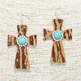 88977, FAUX LEATHER CROSS EARRING