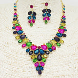 88981, TEARDROP ACCENT RHINESTONE EVENING NECKLACE SET