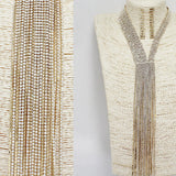 88982, PAVE RHINESTONE LONG DROP NECKLACE SET