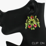 89013, FLOWER ACCENT RHINESTONE EVENING CLIP ON EARRING