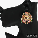 89013, FLOWER ACCENT RHINESTONE EVENING CLIP ON EARRING