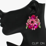 89013, FLOWER ACCENT RHINESTONE EVENING CLIP ON EARRING