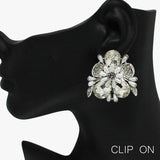 89013, FLOWER ACCENT RHINESTONE EVENING CLIP ON EARRING