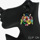 89013, FLOWER ACCENT RHINESTONE EVENING CLIP ON EARRING