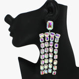 89019, RECTANGLE ACCENT RHINESTONE EVENING EARRING