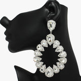 89056, OVERSIZED TEARDROP ACCENT RHINESTONE EVENING EARRING