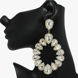 89056, OVERSIZED TEARDROP ACCENT RHINESTONE EVENING EARRING