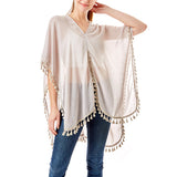 89070, SOLID COLOR COVER UP WITH TASSEL